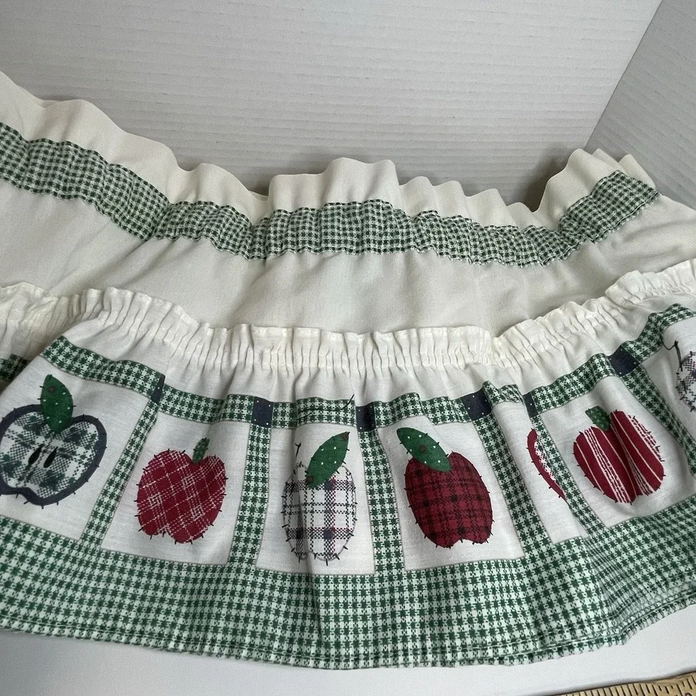 Vintage Apple Valance Short Curtain 4 Valances Green Red Farmhouse Country Cabin